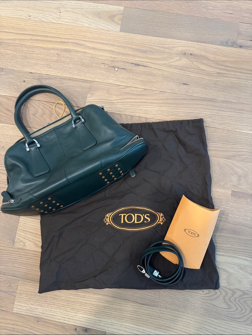 TOD'S Dark Green Leather Dome Satchel